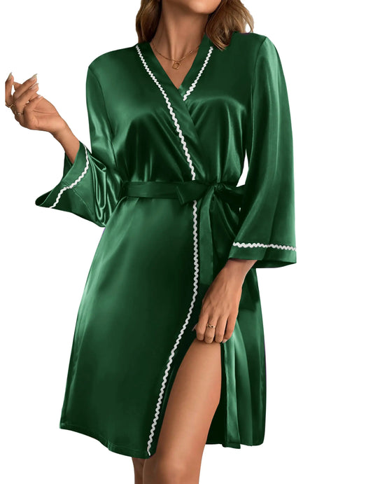 Women's 3/4 sleeve silk kimono bath robe